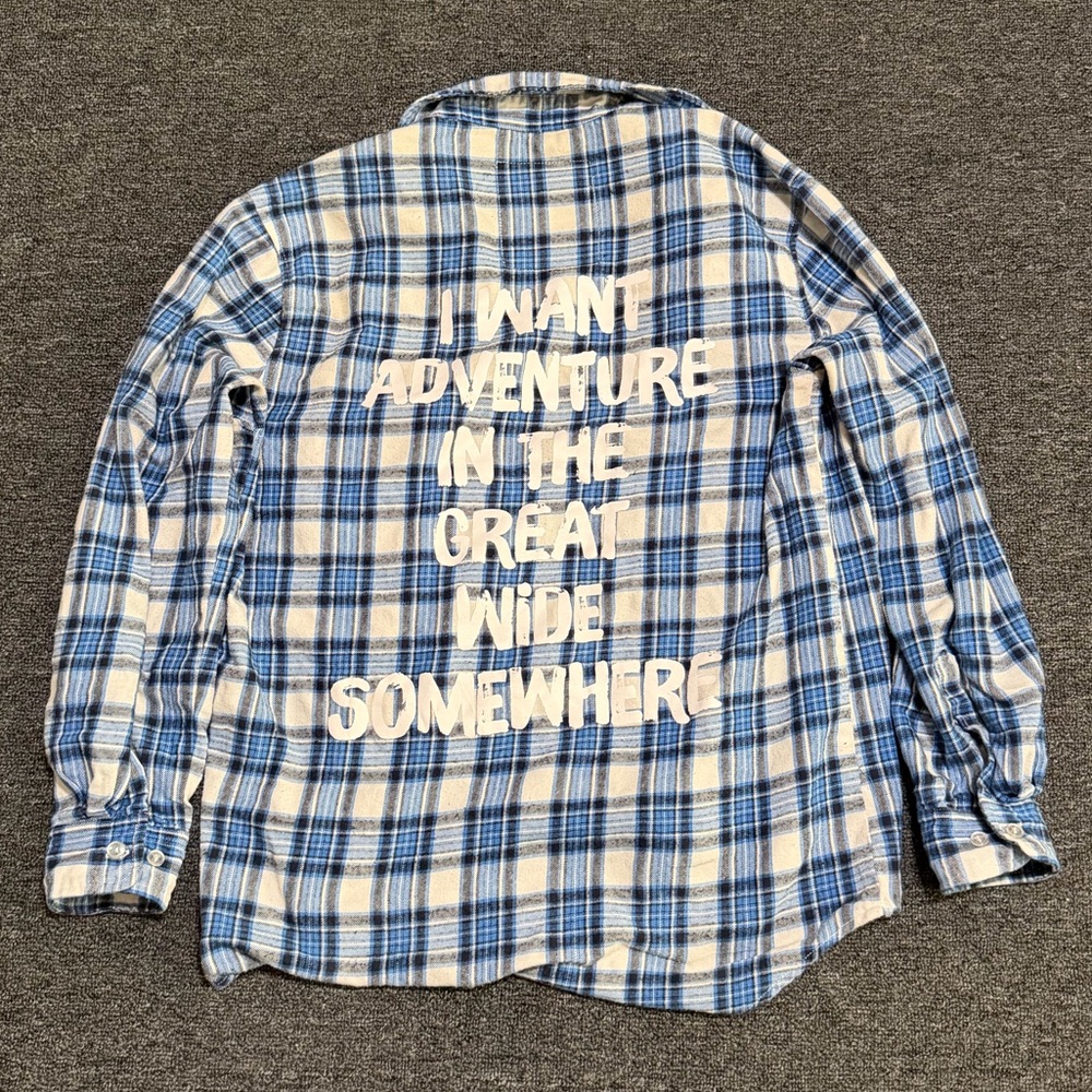 Cakeworthy Blue Plaid Long-Sleeve flannel with Belle Quote Size Small